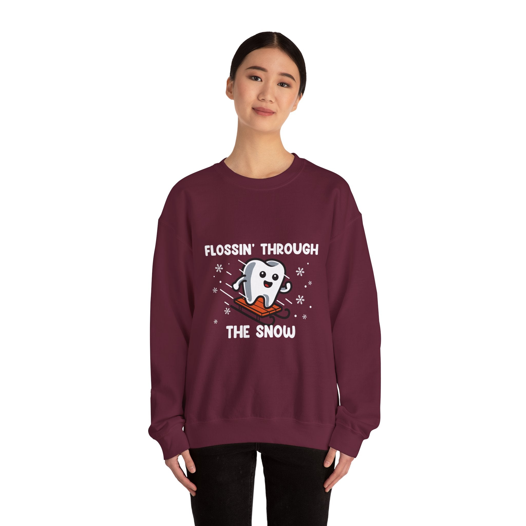 "Flossin' Through the Snow" Cute Skiing Tooth Holiday Design
