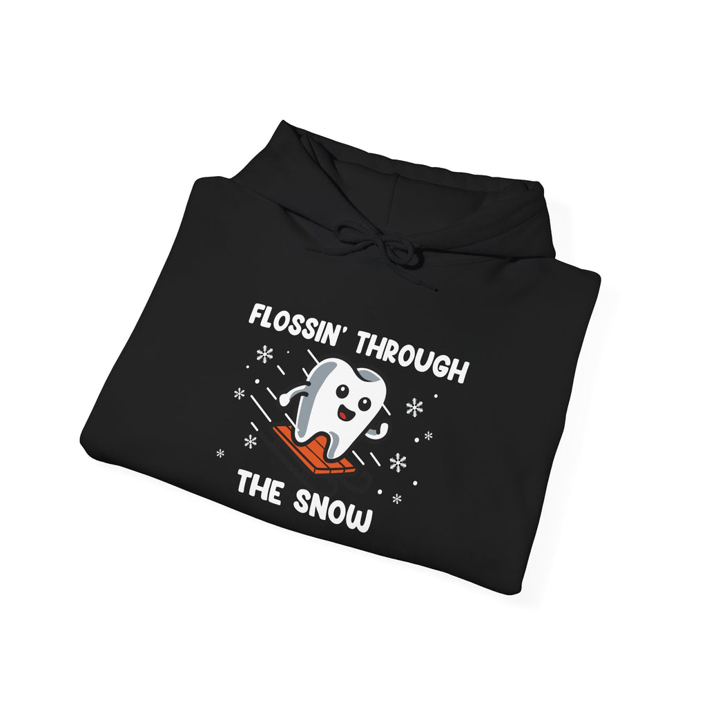 Flossin' Through the Snow Hoodie - Cute Dental Tooth Holiday Hoodie