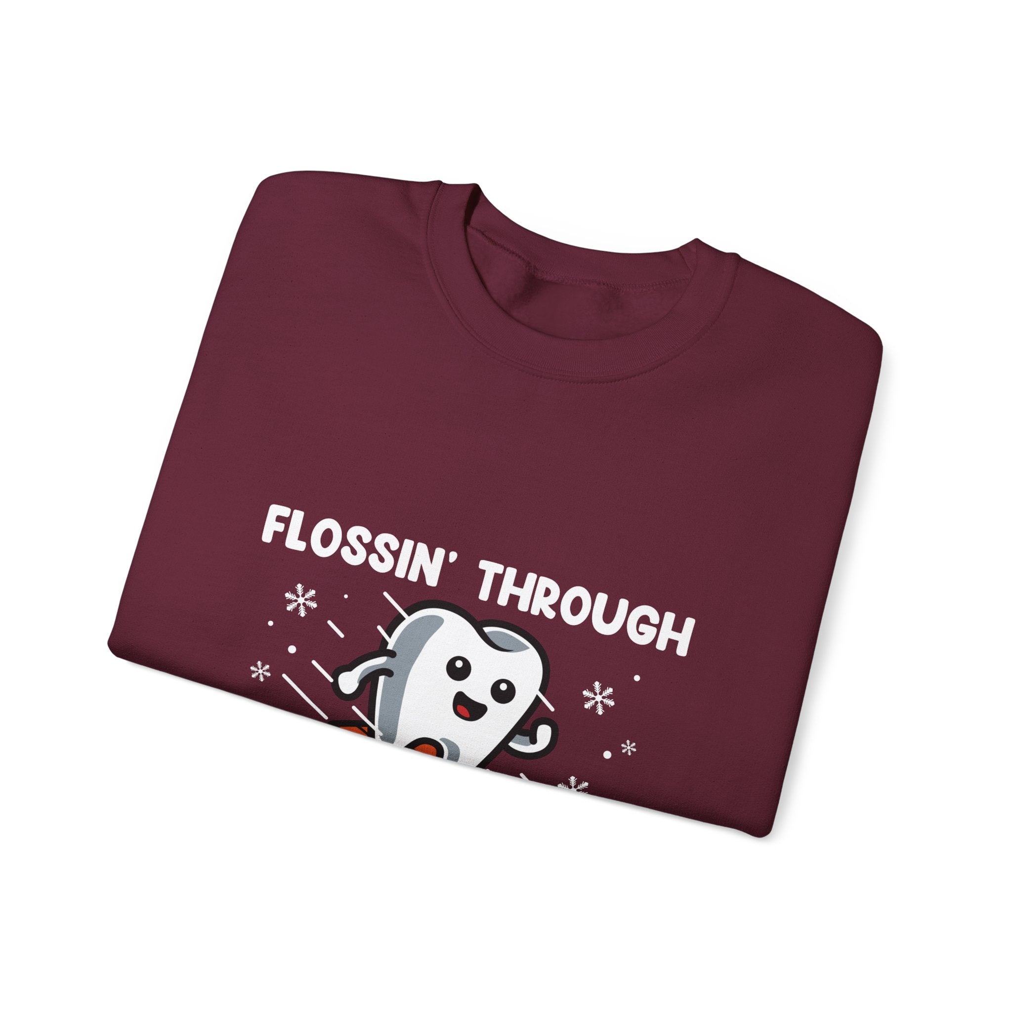 "Flossin' Through the Snow" Cute Skiing Tooth Holiday Design