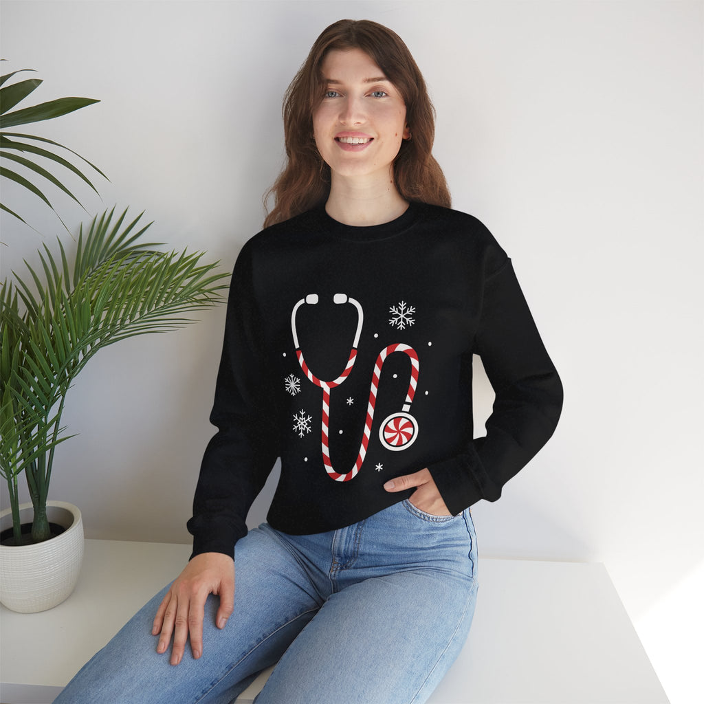 Holiday Candy Cane Stethoscope Sweatshirt — Christmas Medical Crewneck
