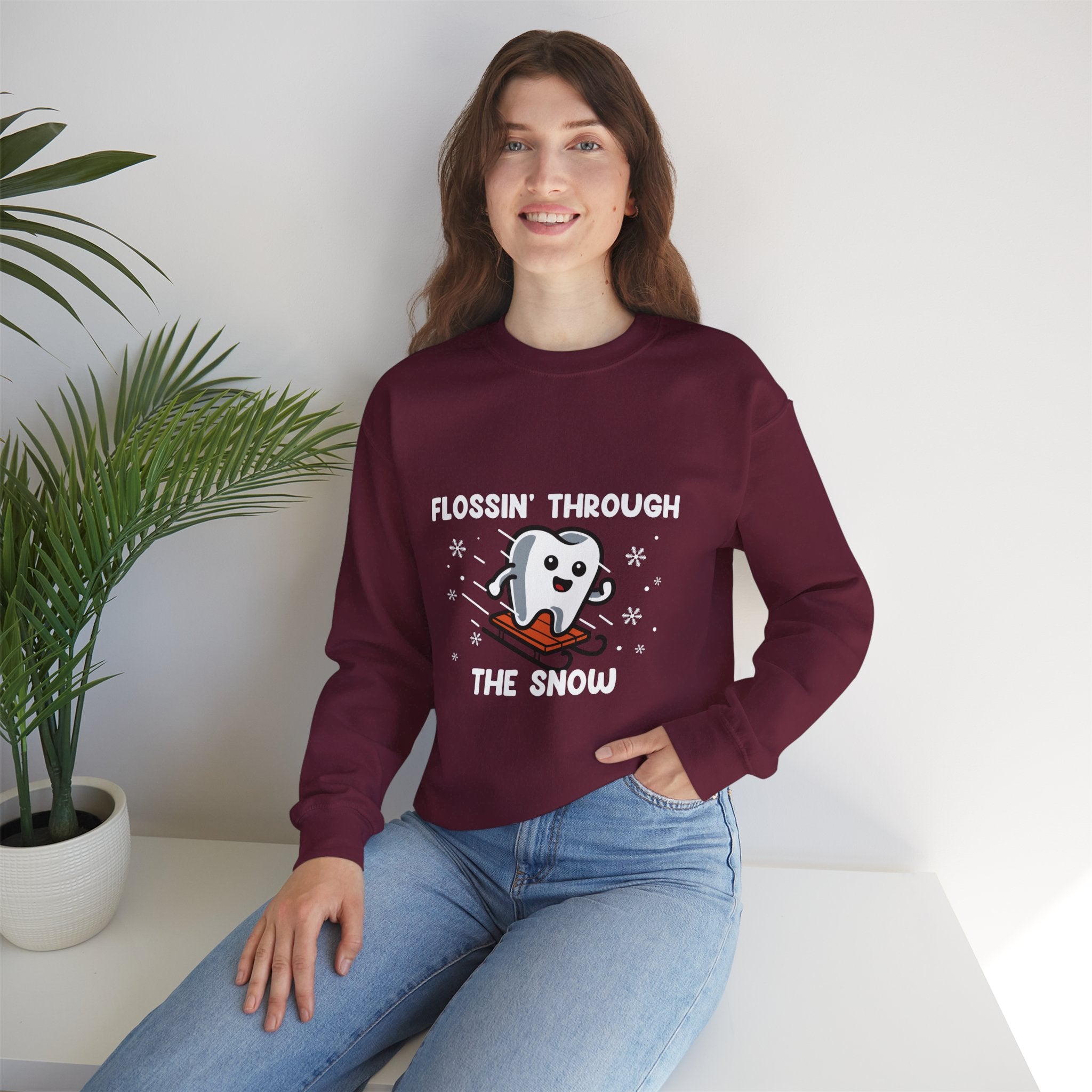 "Flossin' Through the Snow" Cute Skiing Tooth Holiday Design